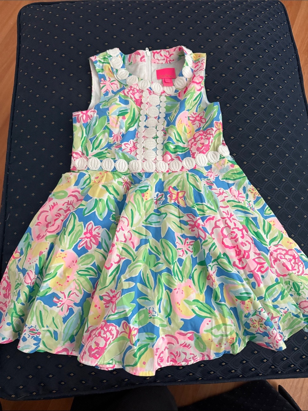 Lilly Pulitzer Girls Floral Fit-and-Flare Dress in Blue, Pink & Green